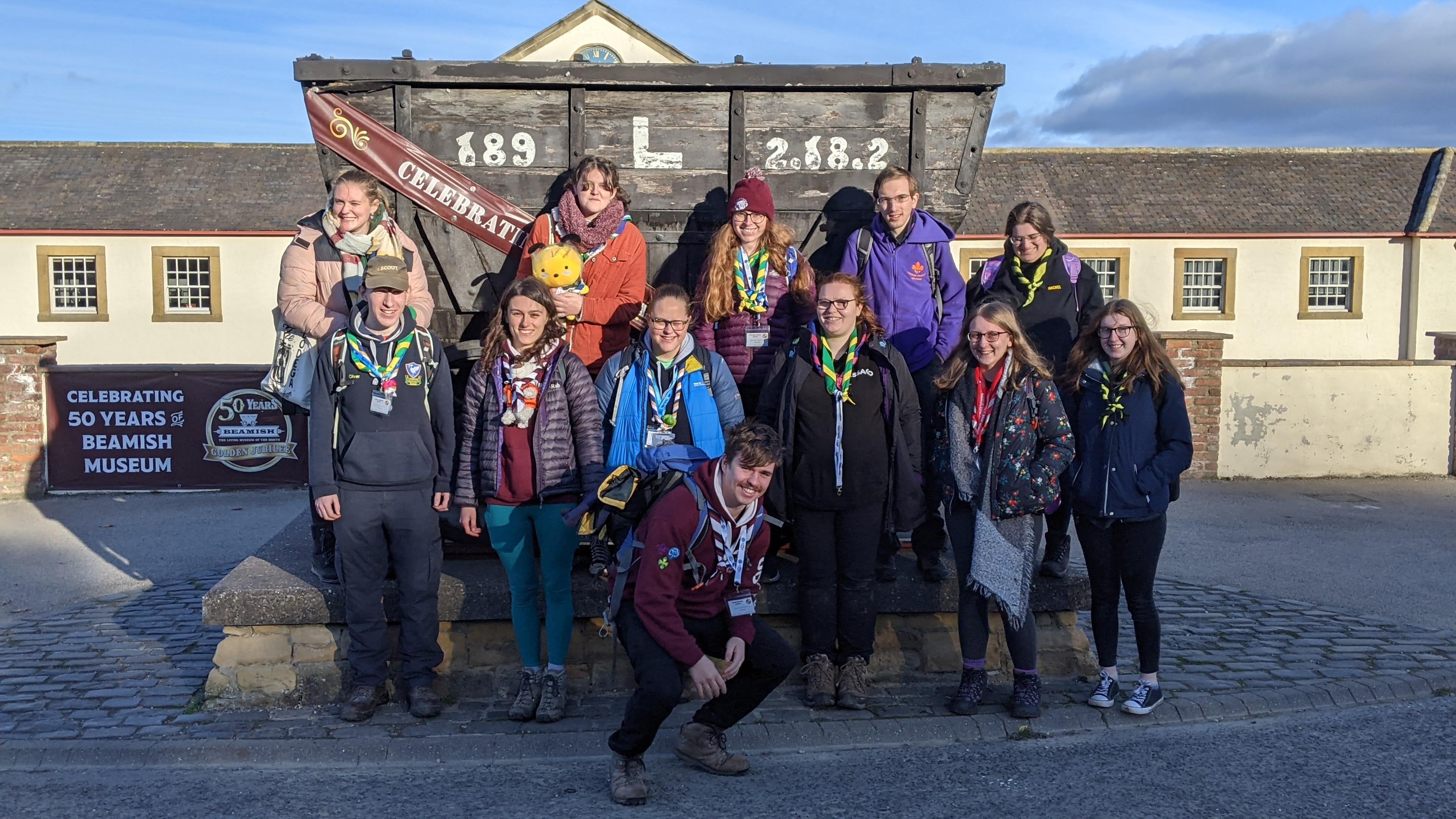 Group photo of those on the Beamish activity, in front of the entrance